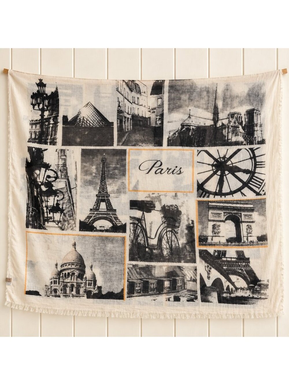 Paris France Scarf Wrap Eiffel Tower Notre Dame Arc de Triomphe Cotton 70x39